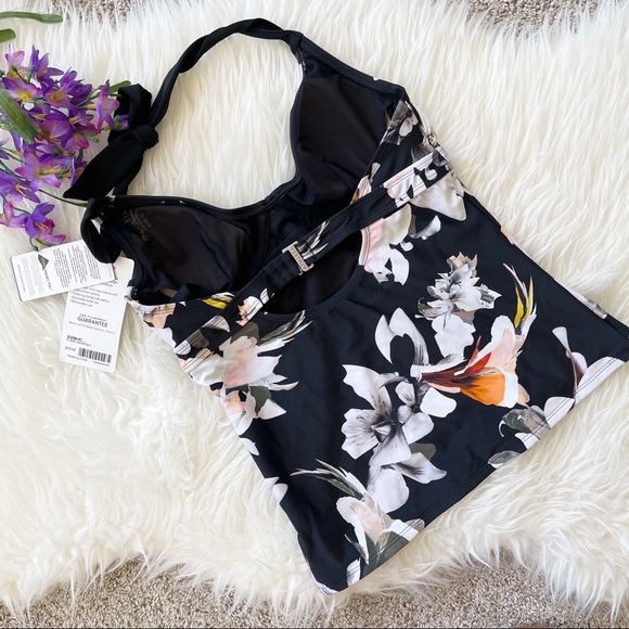 Athleta Halter Tankini size 32B 32C Polynesia Tank Top Tropical Floral Black - Picture 4 of 10